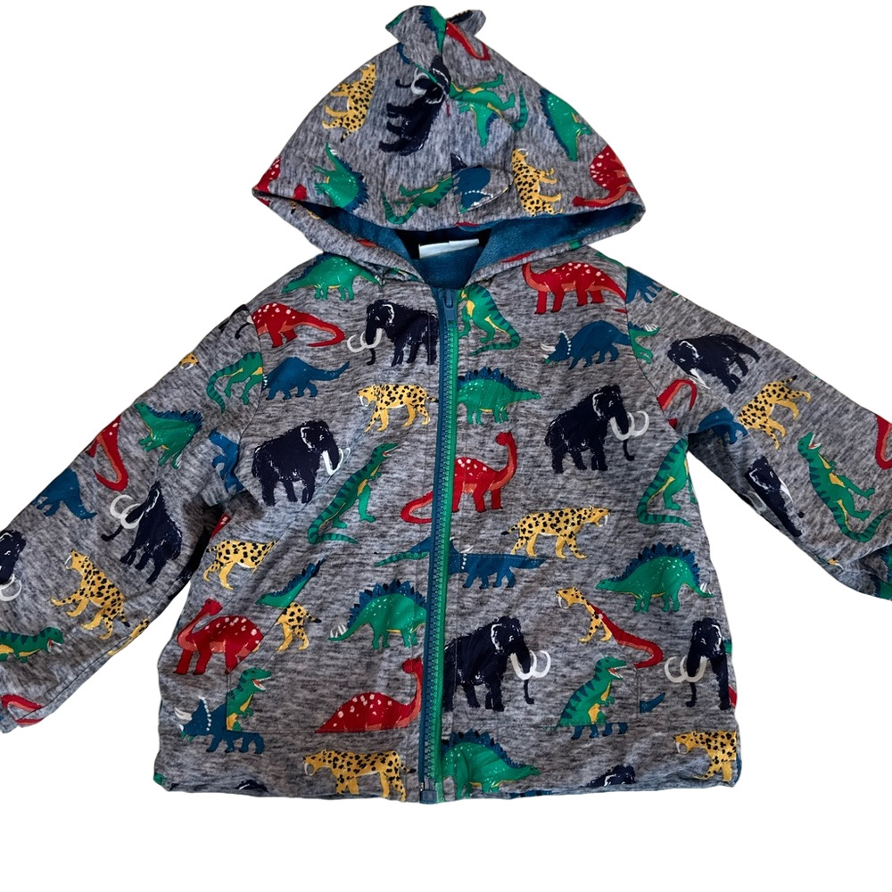Baby Dinosaur & Prehistoric Animals Print Fleece Lined Hooded Jacket size 18M